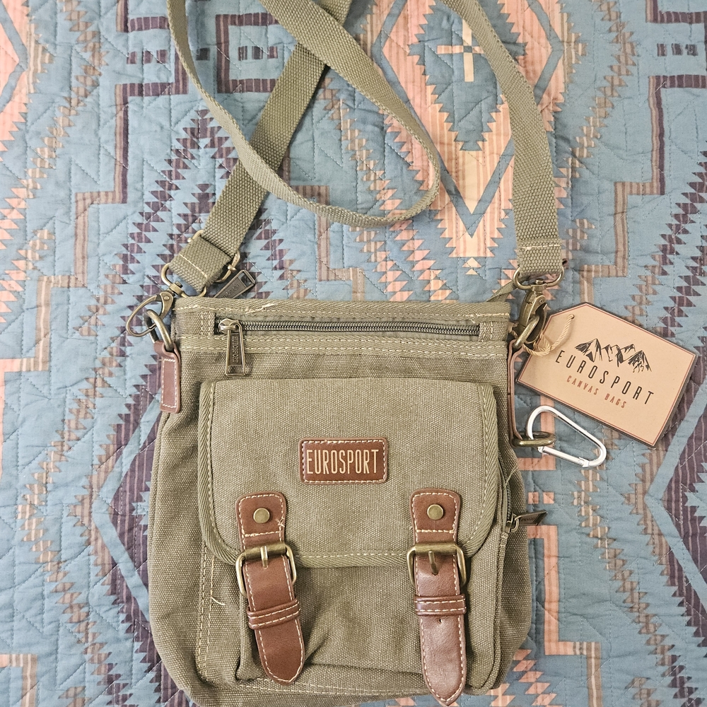 Khaki and Brown Womans Messenger‎ Bag